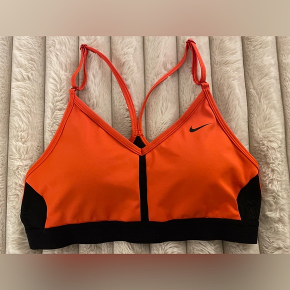 Nike Other - Nike Indy Women’s Padded V-Neck Sports Bra Size Medium Orange and Black